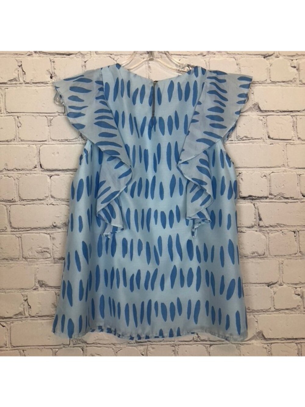 J Marie Blue Print Ruffle Top Size XS - Picture 3 of 5